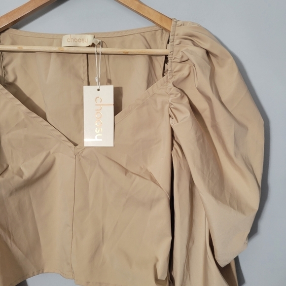 Choosy Khaki Puff Sleeve Crop Top NWT - Picture 5 of 13